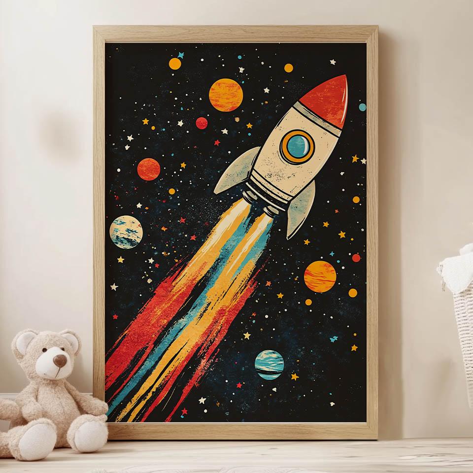 Rocket In Space Poster Rocket In Space Poster, 50X70 Cm, Black Aluminum Frame, 230 Gsm Matte Paper
