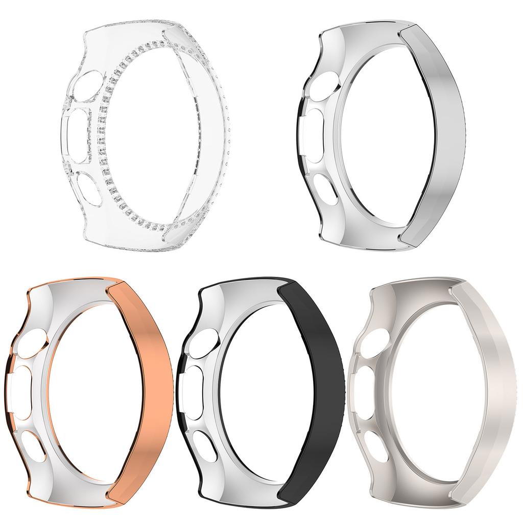 For Huawei Watch 5 46mm Watch Case Rhinestone Decor Hollow Electroplating PC Watch Cover