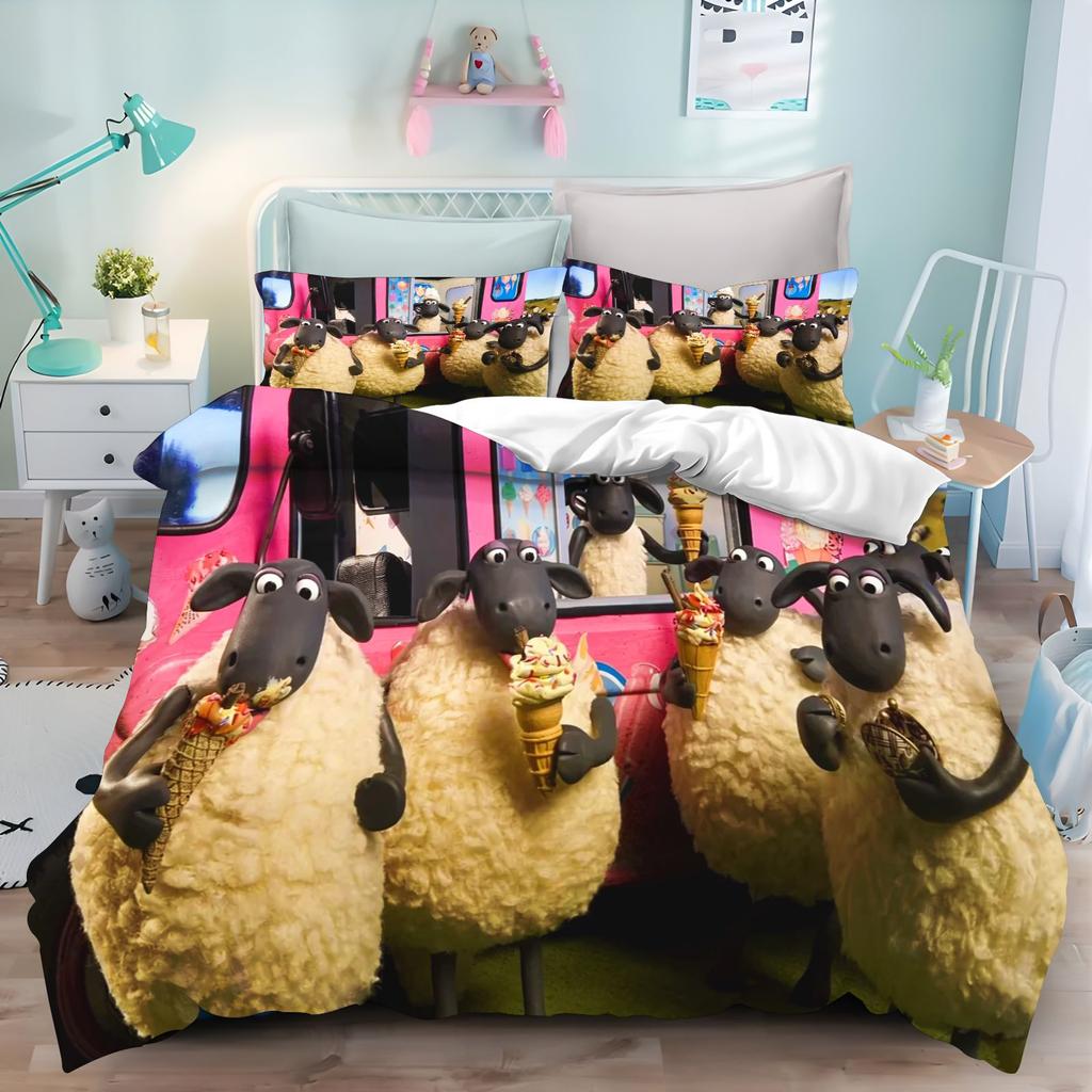 Постельное белье Shaun The Sheep Мультяшное пододеяльник Наволочка Простыня Детская спальня Дом