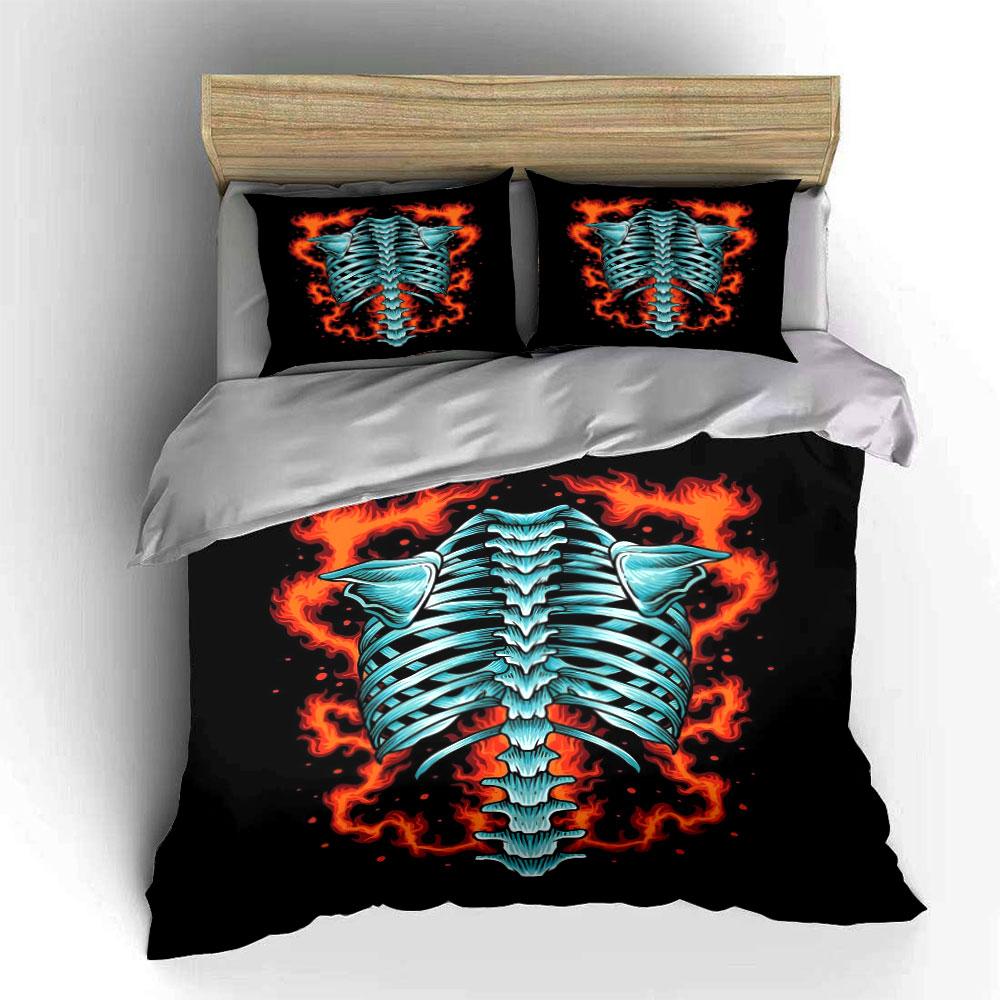 Flaming ribcage with horns. Bedding sets Duvet cover sets Duvet covers Pillowcases(1 * Duvet Cover 2 * Pillowcases without duvet insert)