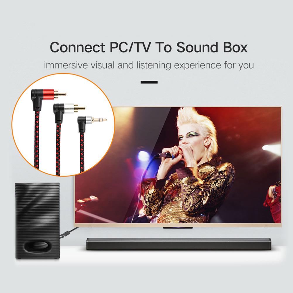 1m/2m 90 Degree 3.5mm RCA Line Male to 2 RCA Male Cable Right Angle Stereo Audio AUX Y Splitter Cord Wire for DJ Amplifier