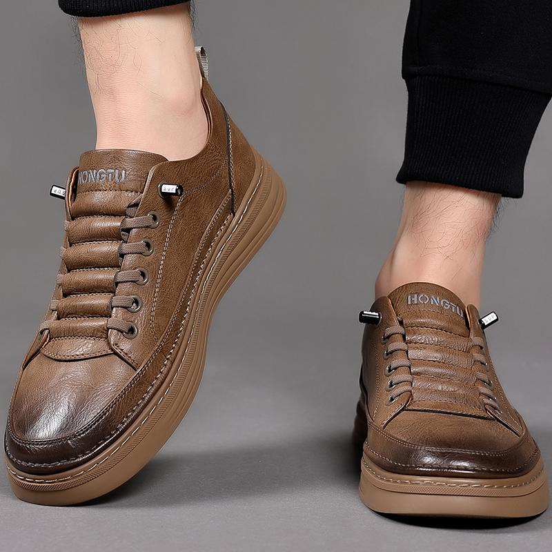 Мужская повседневная обувь из натуральной кожи на толстой подошве в британском стиле, обувь для активного отдыха, обувь для пешего туризма, износостойкая черная мужская обувь Оксфорды