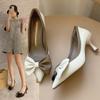 Женские туфли на высоком каблуке с острым носком и бантом, весна 2023, новые корейские модные универсальные туфли с рукавами подружки невесты для банкета