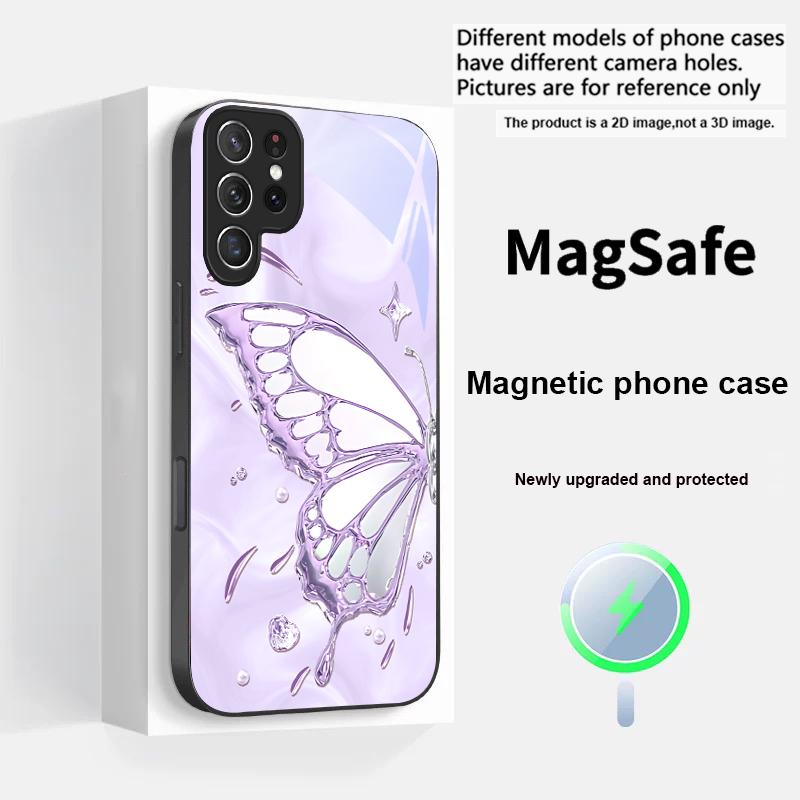 Бабочка из ледяных кристаллов Для Samsung S25 S25 Edge S25Ultra S8 9 10 20 S21 Pro 22 Plus S23 FE S24 Ultra Magsafe Стеклянный чехол для телефона