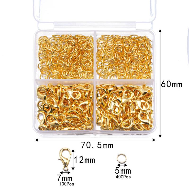 500Pcs/Box Jewelry Making Kit Lobster Clasps & Jump Rings With Box For Diy Chain Necklace Bracelet Anklet Supplies Connectors