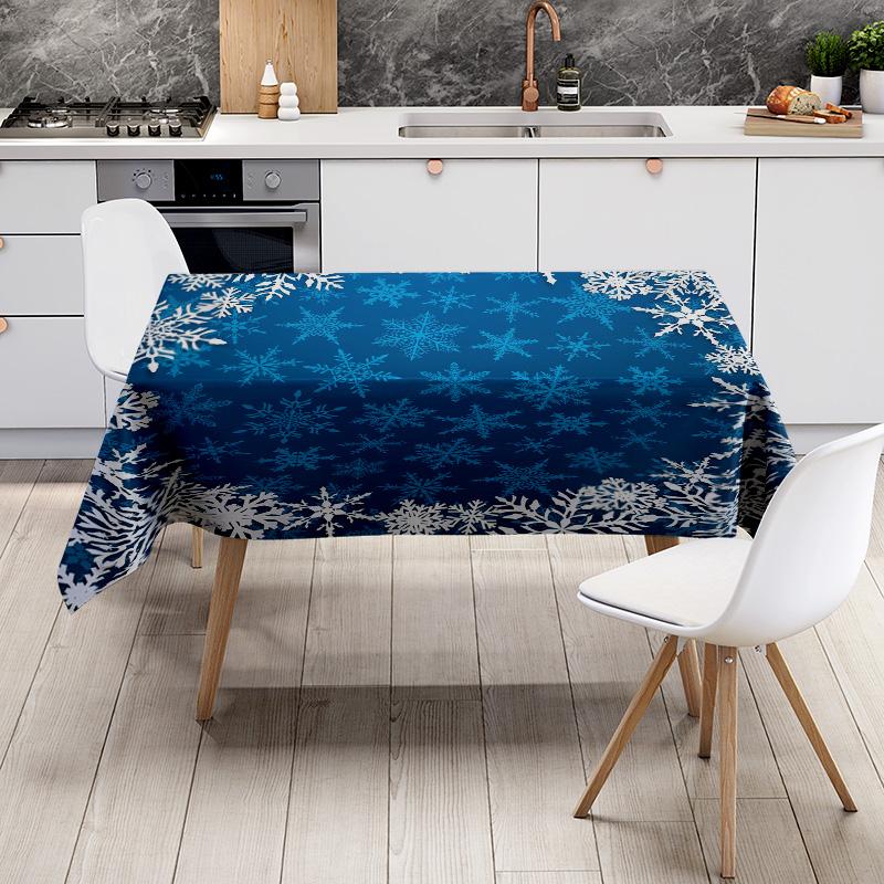 Festive Blue Tablecloth With White Snowflake Design For Dining Room Decorations Reusable Linen Christmas Party Decoration Cover