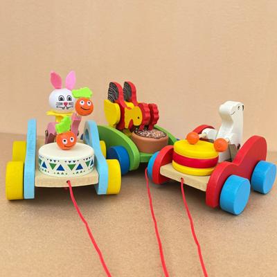Деревянная машинка-игрушка с веревочкой для тяги Малыши Мальчики Девочки Мультяшное Животное Машинка-барабанщик Игрушка для раннего развития Моторные навыки Игрушка-машинка с веревкой для тяги