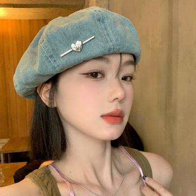 Женские береты Love Metal Sign Cowboy Berets Blue Denim Washed Cotton восьмиугольная шляпа художника корейская повседневная универсальная ретро-кепка газетчика винтажные шляпы художника