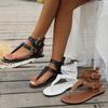 Cool Outdoor Women's Flip Flop Sandals Metal Buckle Detail Solid Color Faux Leather Toe Post Flat Sandals Women Designer Luxury