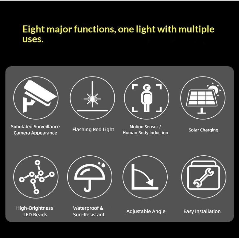 1 шт. 77 светодиодов Солнечный светодиодный фонарь с датчиком движения Уличная муляж камеры Беспроводной охранный прожектор Водонепроницаемая лампа для дома и сада