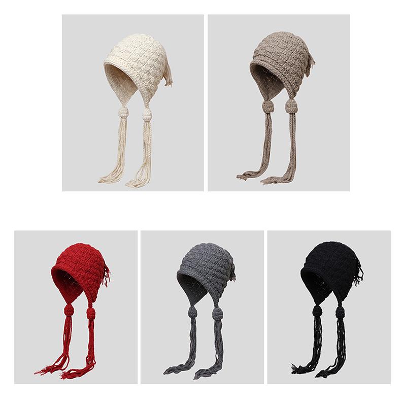 1 шт. Вязаная крючком цветная шапка для женщин, зимняя, вязаная шапка-бини с ушками, кисточкой, помпоном