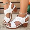 Женская мода Белые сандалии на массивном каблуке Ремешок с пряжкой Повседневная летняя обувь Женский комфорт Толстый каблук Римские сандалии Женские 2025