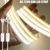 Светодиодная лента COB AC 220V 288 светодиодов Гибкая светодиодная лента с выключателем Водонепроницаемая уличная веревочная лента EU/UK вилка