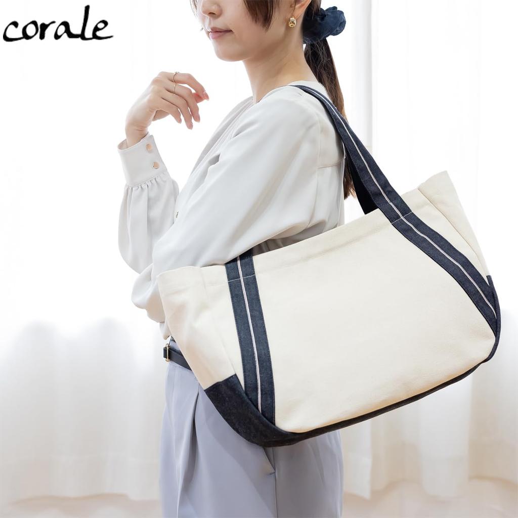 Сумка-тоут Selvedge Made in с застежкой-молнией [Corale] женская, холст, деним, A4, большая, Япония, холст, плечо, горизонтальная,