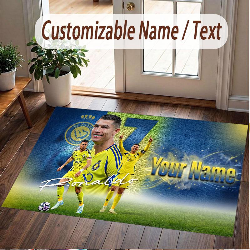 Custom Rug Cristiano Ronaldo Pattern Print Name Text Soft Non‑Slip Floor Carpet for Home Indoor Decoration