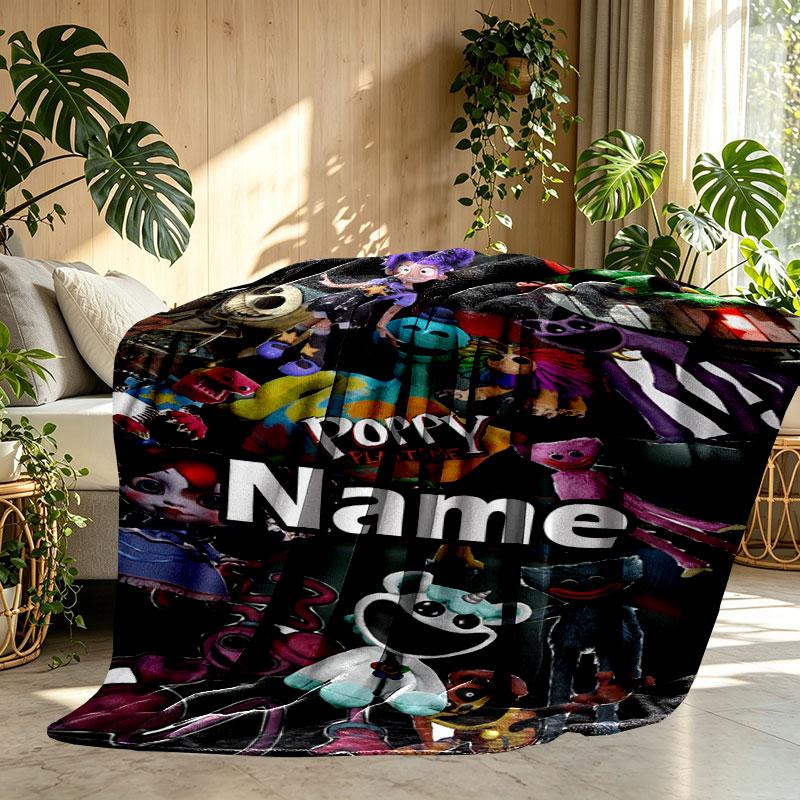 Custom Name Personalized Poppy Playtime Print Blanket, Home Decor, Bedroom, Sofa, Camping, Couch, Gifts for Birthday Christmas