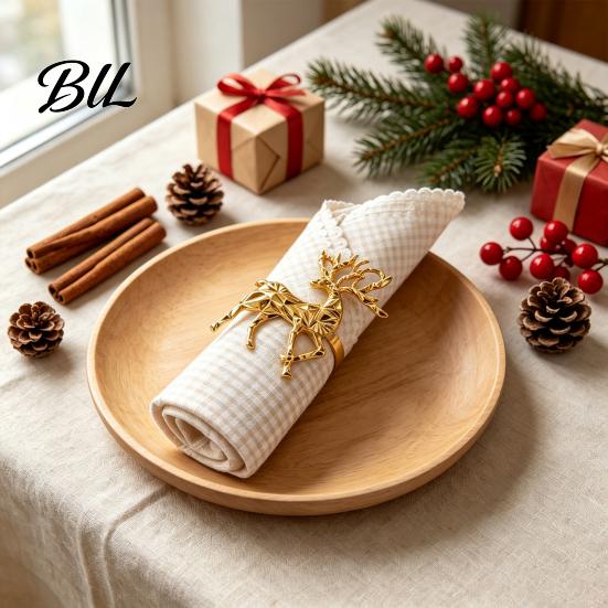 Silver Table Decor Christmas Deer Napkin Ring, Faceted Metal Elk Holder, Reusable Rings Ring for Xmas Holiday Wedding Receptions Dining Decoration