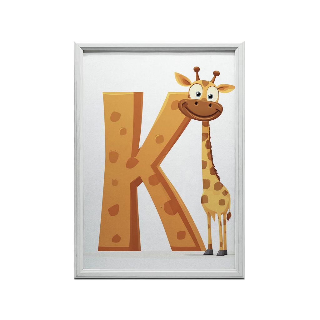 Żyrafa Z Literką K - Radosny Plakat Dla Dzieci Żyrafa Z Literką K - Radosny Plakat Dla Dzieci, 70X100 Cm, Rama Drewniana Ciemny Brąz, Papier Matowy 23