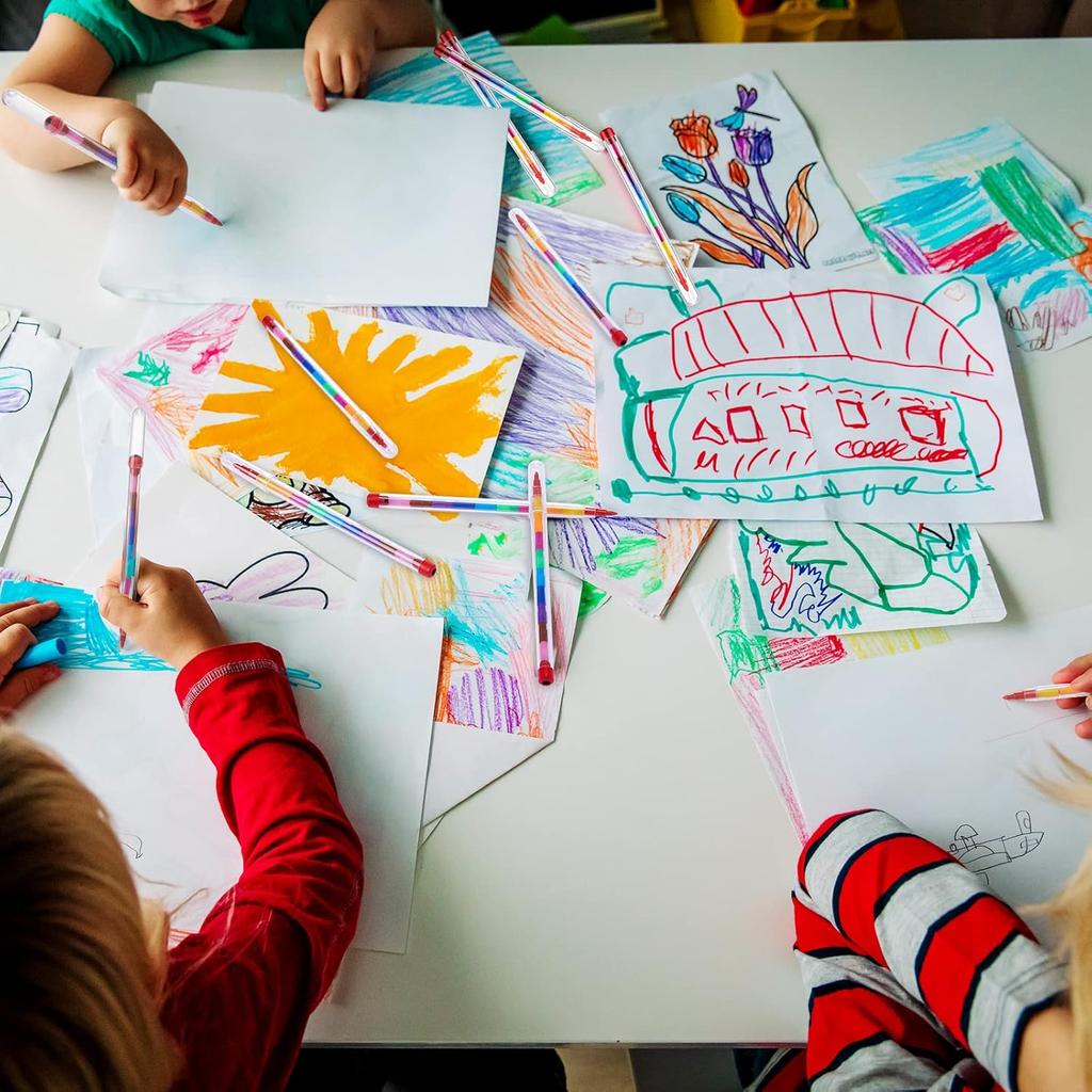 Teling 140 Pieces Stackable Crayons Pencils Party Favors for Kids Preschool 11 Interchangeable Colors Mini Rainbow Crayons Pens Bulk Colorful Stacker