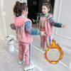 Girls' Gold Velvet Sweater Plus Velvet Thickening Girls Spring, Autumn and Winter Casual Sportswear Children's Double-sided Velvet Two-piece Suit