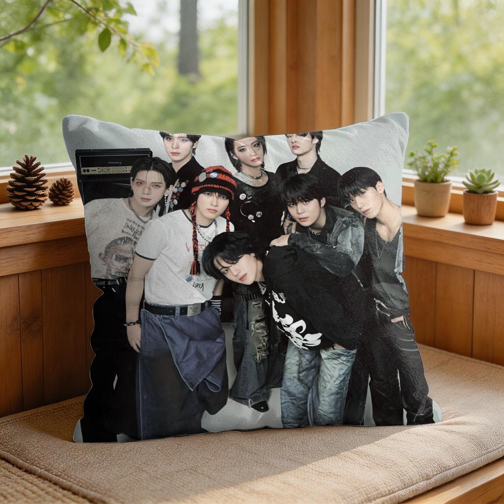 Kpop AAteez Band Cushion Cover Square Short Plush Pillow Case Living Room Sofa Home Decor Funda X