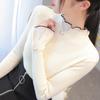 Korean Style Half Turtleneck Lace Sweater Fashion Slim Fit Flared Sleeve Pullover Tight Women's Bottoming Shirt