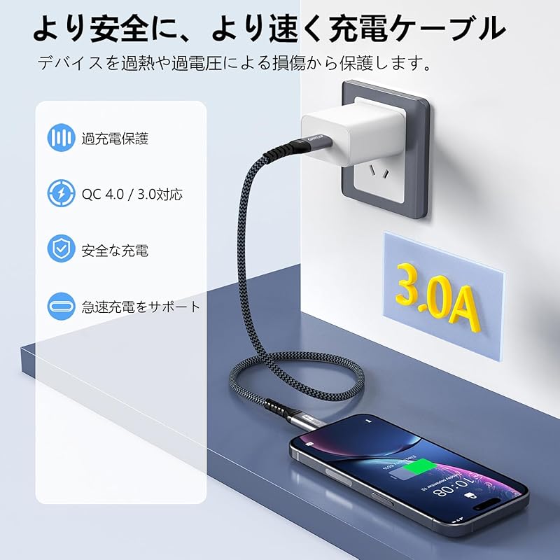 GHNTJAP USB C Cable 3M 3.2 Gen 2 Compatible 10Gbps Transfer Speed 60W Fast Charging Type Android Auto Compatible Galaxy/iPhone 15/MacBook/iPad Etc.