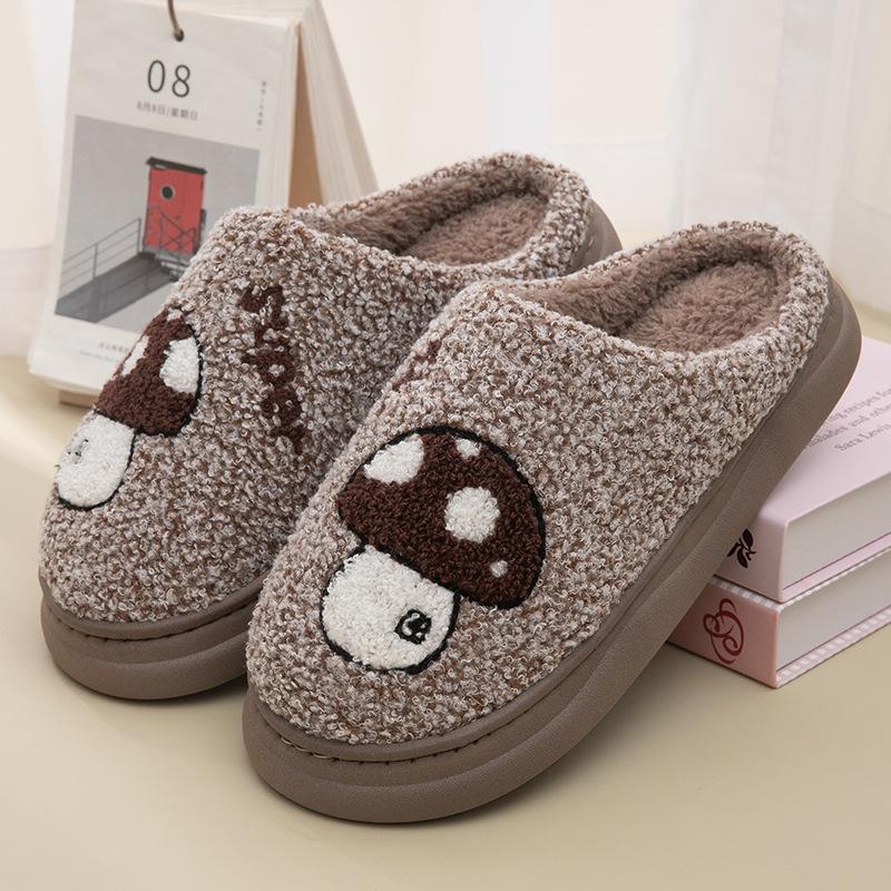 Home Cotton Slippers Women's Autumn and Winter Warm Thick Bottom Non-slip Piled Foot Warm Indoor Household Plush Slippers Men