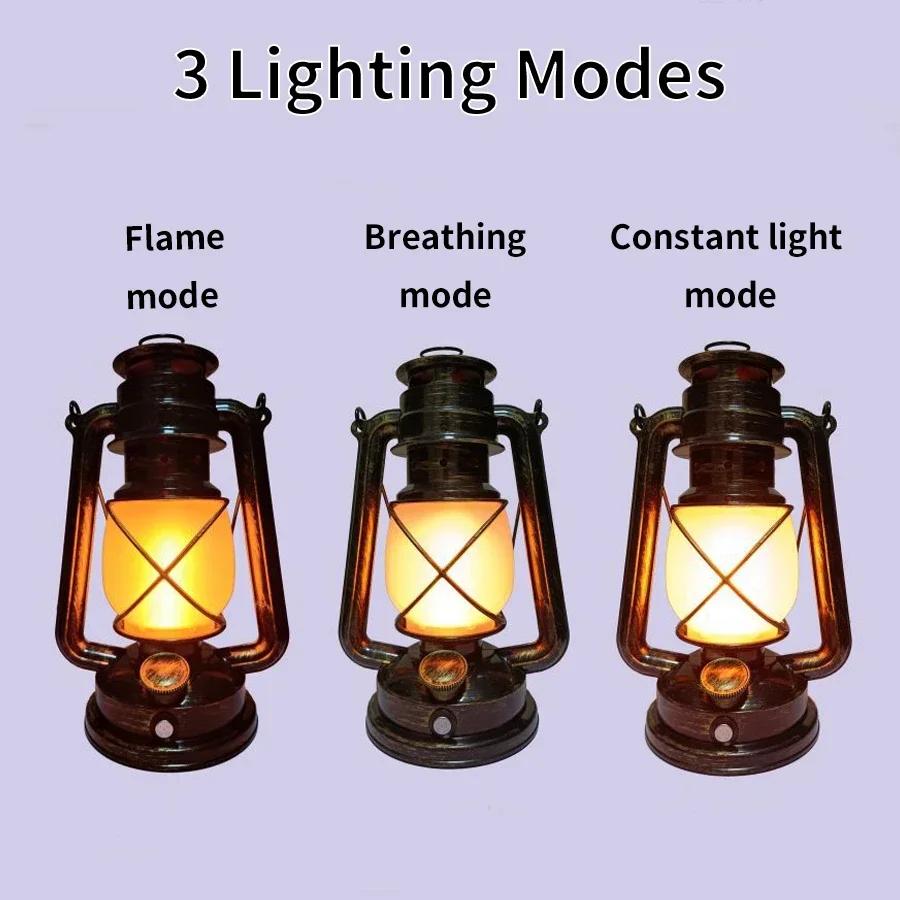 Retro LED Camping Light USB Rechargeable Hanging Tent Lights Portable Horse Lantern 3 Lighting Modes For Outdoor Desk Lighting