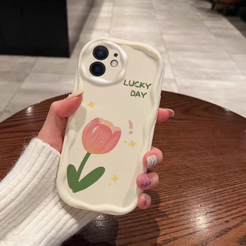 Счастливый тюльпан для чехла на телефон iPhone17promax Apple 16 кремовая волна 14/13 мягкий чехол 12
