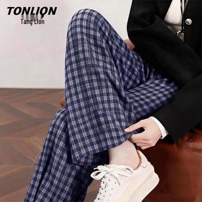 Женские клетчатые прямые повседневные брюки TonLion