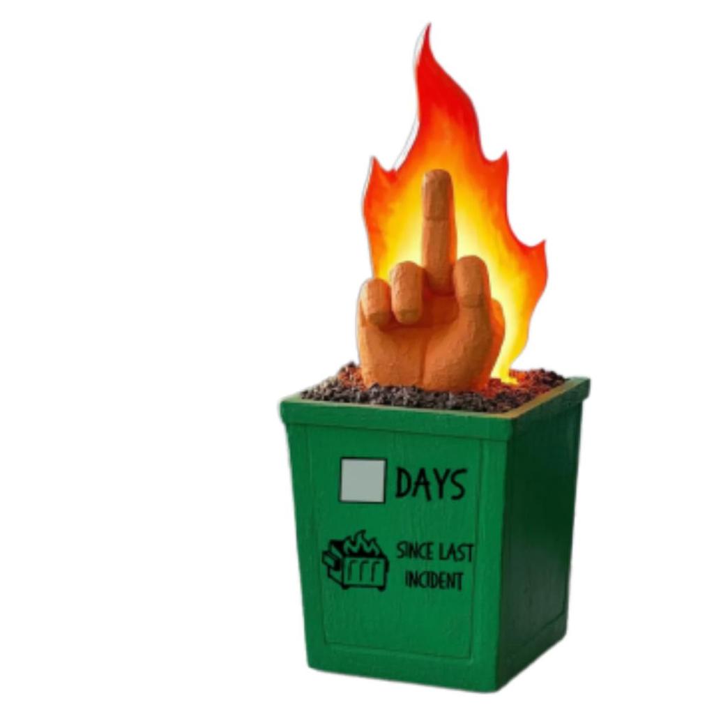 Забавная статуя огня, декоративная статуя в виде среднего пальца мусорного контейнера, забавный рабочий стол в виде среднего пальца мусорного контейнера