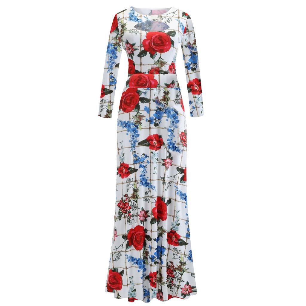 Лоскутное длинное платье с цветочным принтом, женские богемные осенние макси-платья с длинными рукавами и длинными рукавами