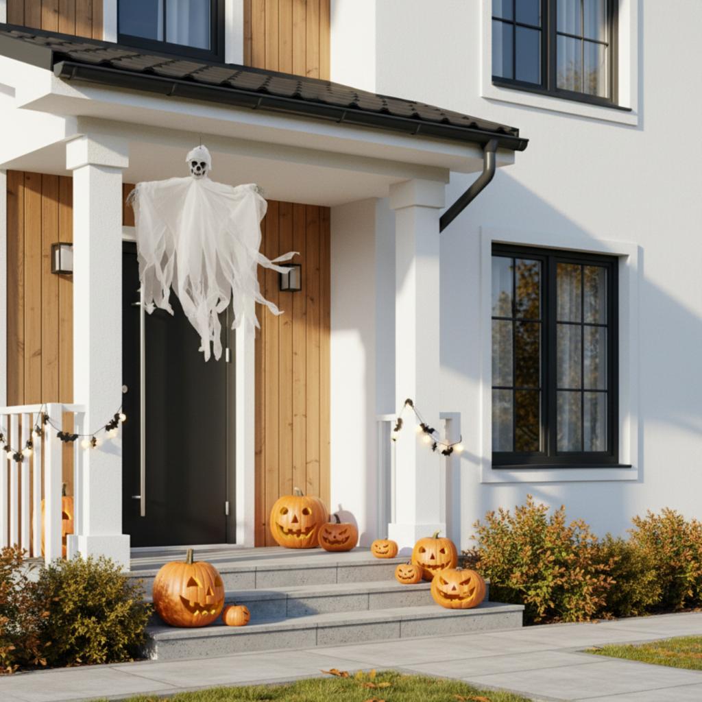 Dekoracja ozdoba halloween zjawa upiór duch szkielet wiszący biały 75 cm