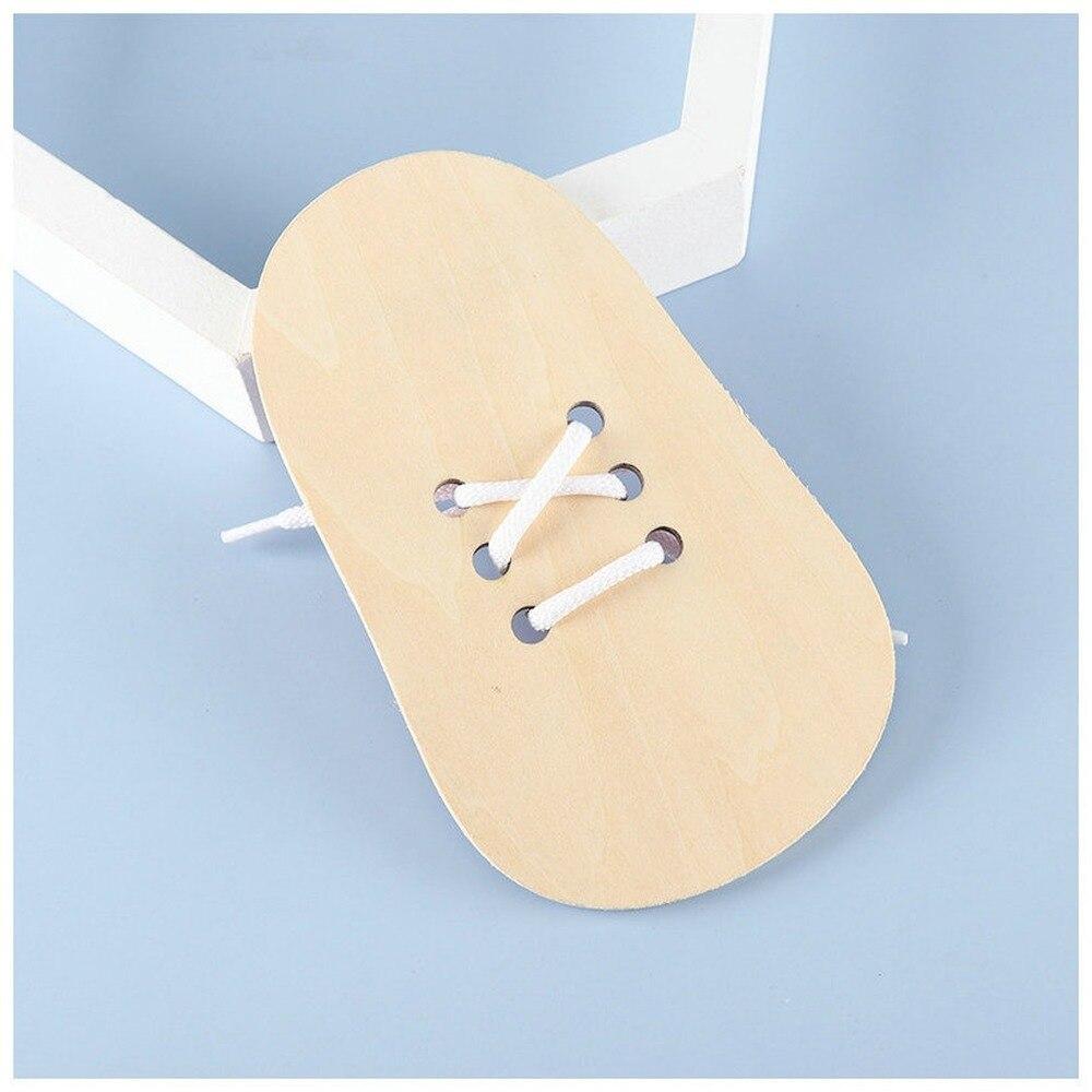1 Piece Kids Cute Wooden Shoes Puzzles Toys Children Montessori Early Learning Tie Shoelaces Puzzles Wood Beads Lacing Board
