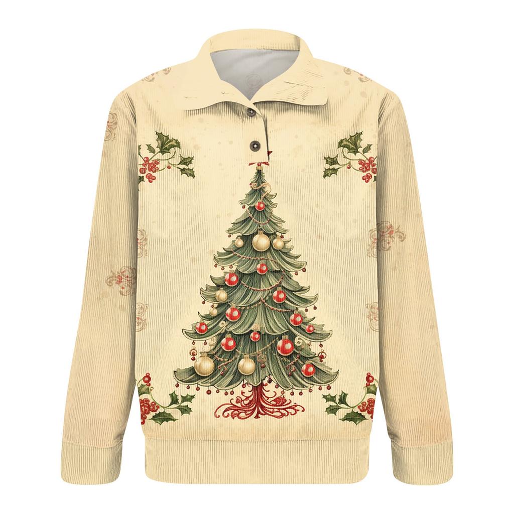 Мужская рождественская хлопковая рубашка-пуловер с длинным рукавом для активного отдыха, винтажная вельветовая рубашка с воротником-стойкой и пуговицами, повседневная толстовка с рождественским принтом