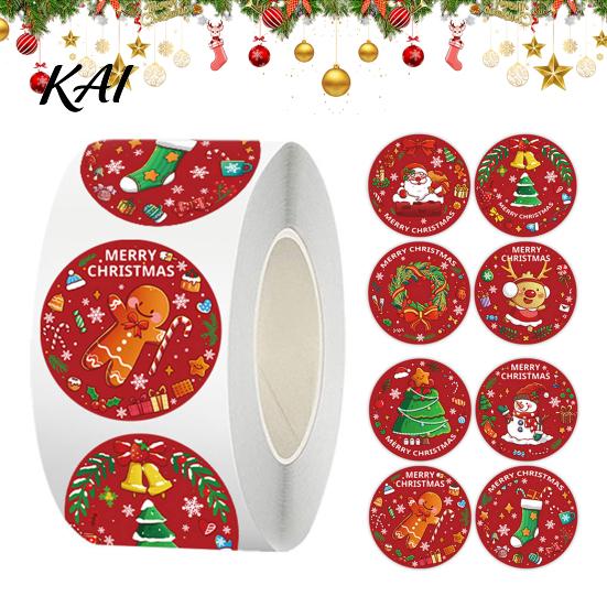 Decorative Holiday Labels Christmas Roll Stickers, 8 Festive Patterns Print, Round Envelope Decoration Decals Seals, Coated Paper Stickers for