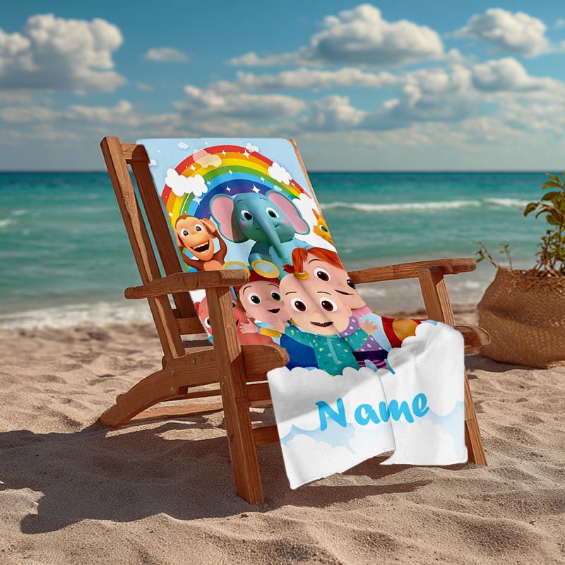 Custom Name Ultra-Soft Beach Towel with CoComelon Theme,Ideal for Pool - Camping, Diving - Perfect Travel Essential, Vibrant Beach Towel.