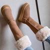 Turned-over Edge Knee-high Snow Boots Flat with Slip-on Ladies Shoes  High Quality Round Toe Mid Heel Concise Women's Boots