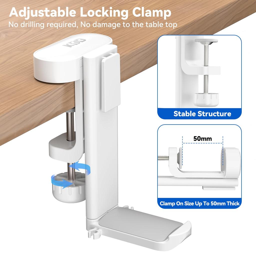 KDD 4 In 1 Desk Organizer Under Desk Headphone Hook with 2 Wire Holes Rotatable Headphone Hanger and Removable Desk Storage for and Pen — —