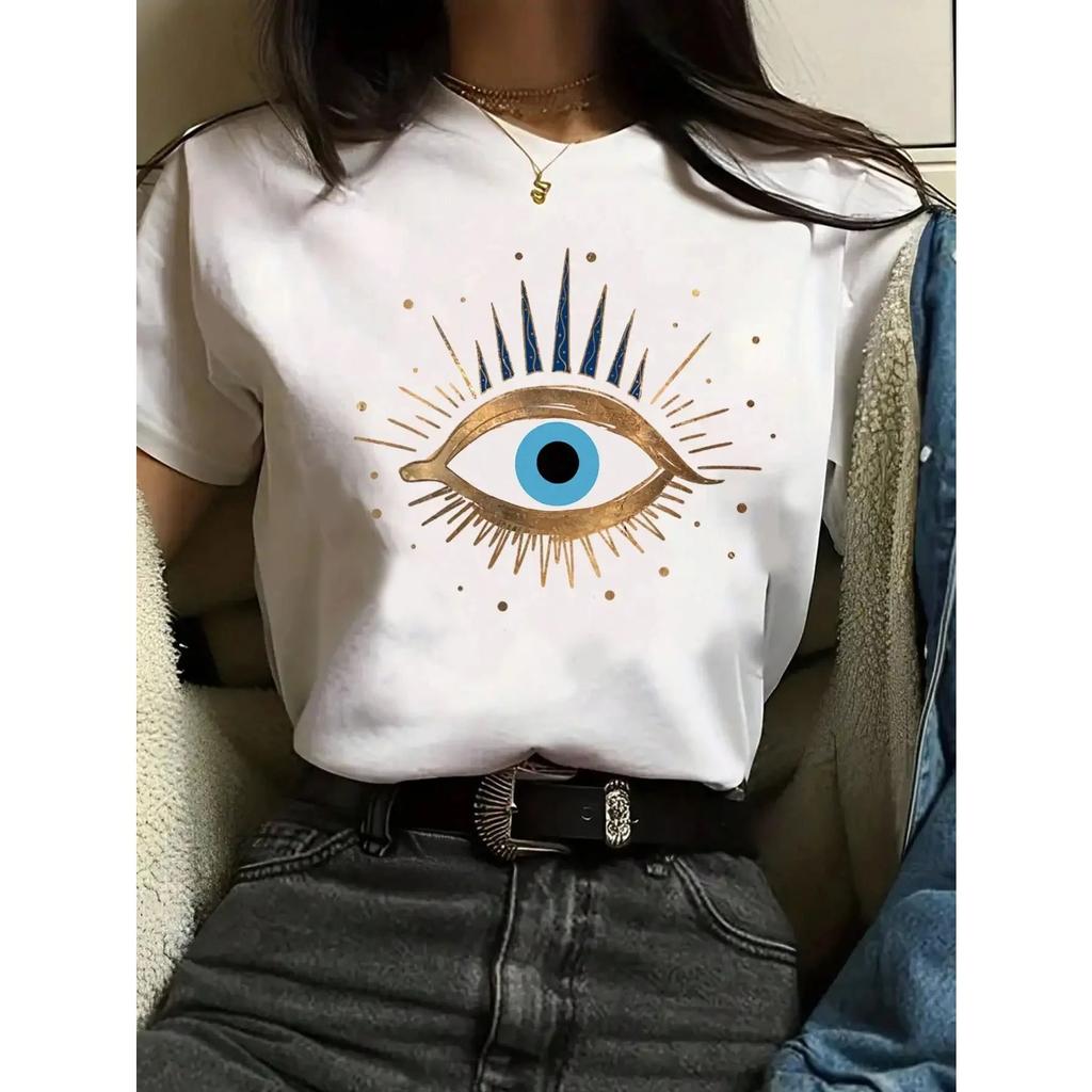 Футболка с принтом «Глаз дьявола» женская летняя повседневная с изображением солнца, луны, космоса, прохладной улицы, с коротким рукавом, женская одежда