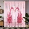 2 шт. штор с розовым принтом лебедей на День святого Валентина, подходят для украшения спальни, гостиной, кухни, домашнего декора, декора окна