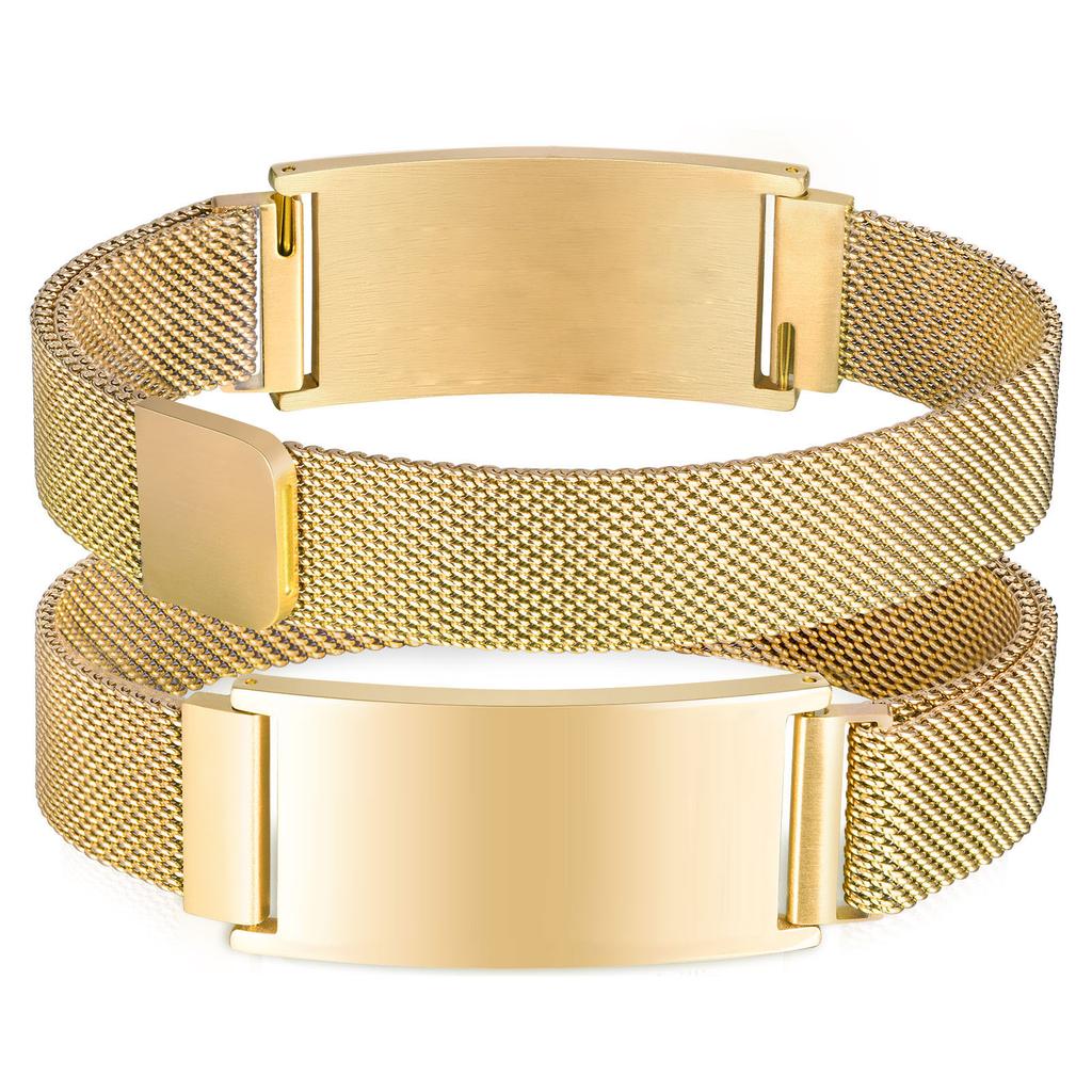 Persoanlized Medical Alert ID Emergency Bracelet,  Adjustable Stainless Steel Mesh Chain Free Engrave Bracelets For Women Men