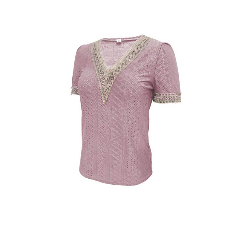 Женская вставка, весенне-летняя темпераментная пригородная рубашка, однотонные блузки с v-образным вырезом и короткими рукавами