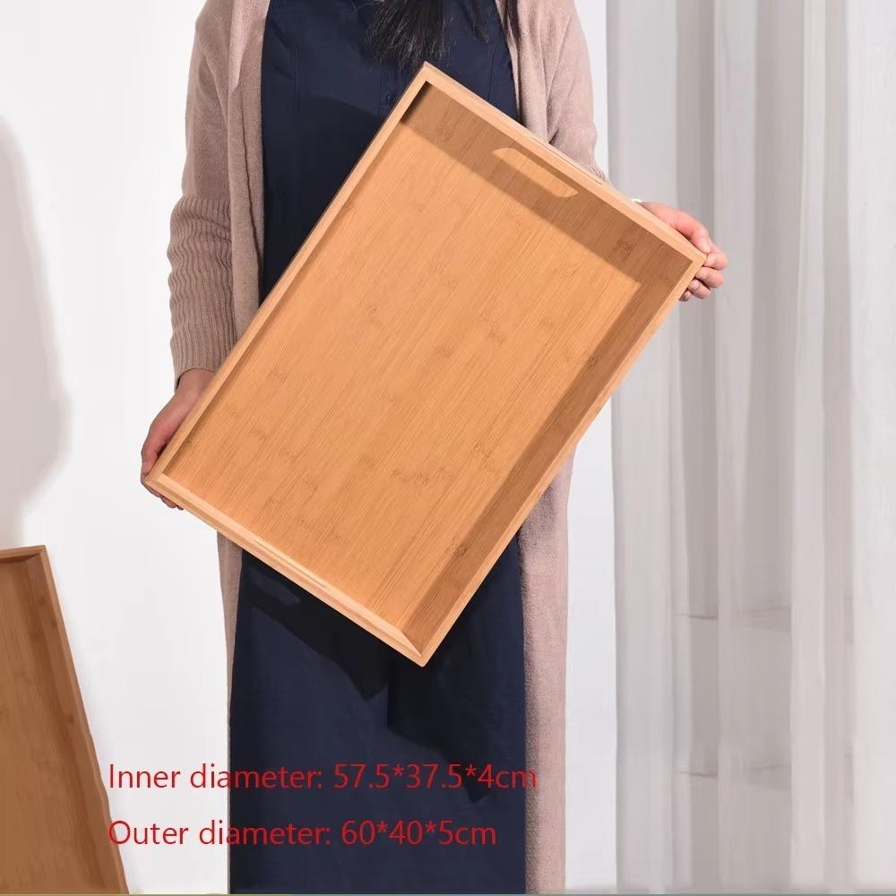 Bamboo Tray 1PC Wooden Tray Tea Tray Tableware Holder Fruit Bread Dessert Tea Food Tray with Handle Rectangle