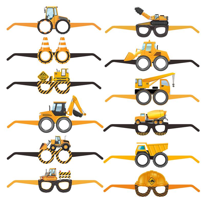 6 шт. бумажные очки для строительства фотобудки реквизит мальчик экскаватор грузовик трактор строительство день рождения декор