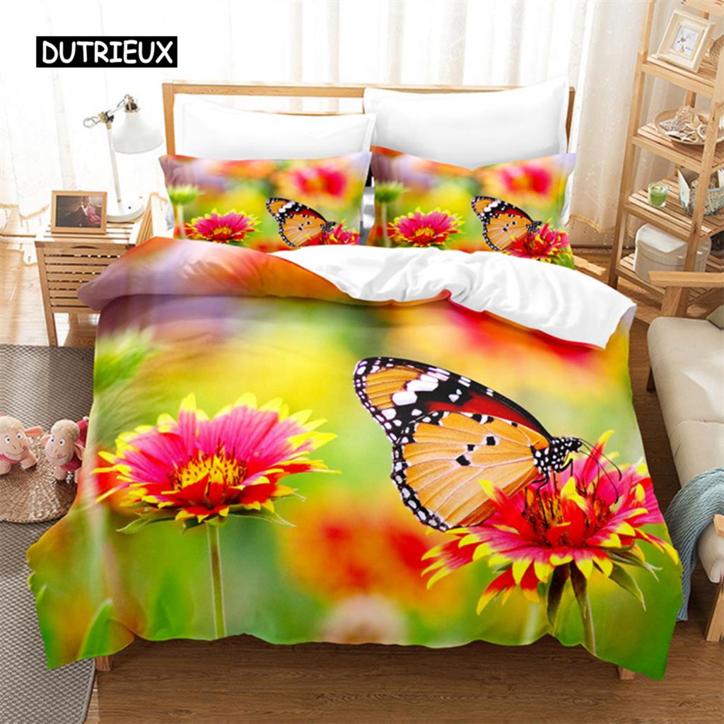 Flower Butterfly Bedding Set Duvet Cover Set 3d Bedding Digital Printing Bed Linen Queen Size Bedding Set Fashion Design