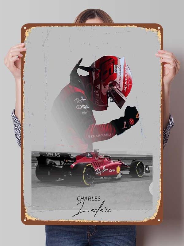 Шарль Леклер Гоночные Постеры F1 Гонки Металлические Знаки Настенное Искусство Мурал Индивидуальные Жестяные Таблички для Украшения Стен Винтажная Металлическая Табличка