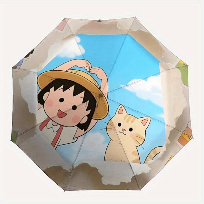 1pc Chibi Maruko-chan Cat Automatic Folding Umbrella - Lightweight, Retractable Design with 8-Rib Durability, Perfect for Outdoor45
