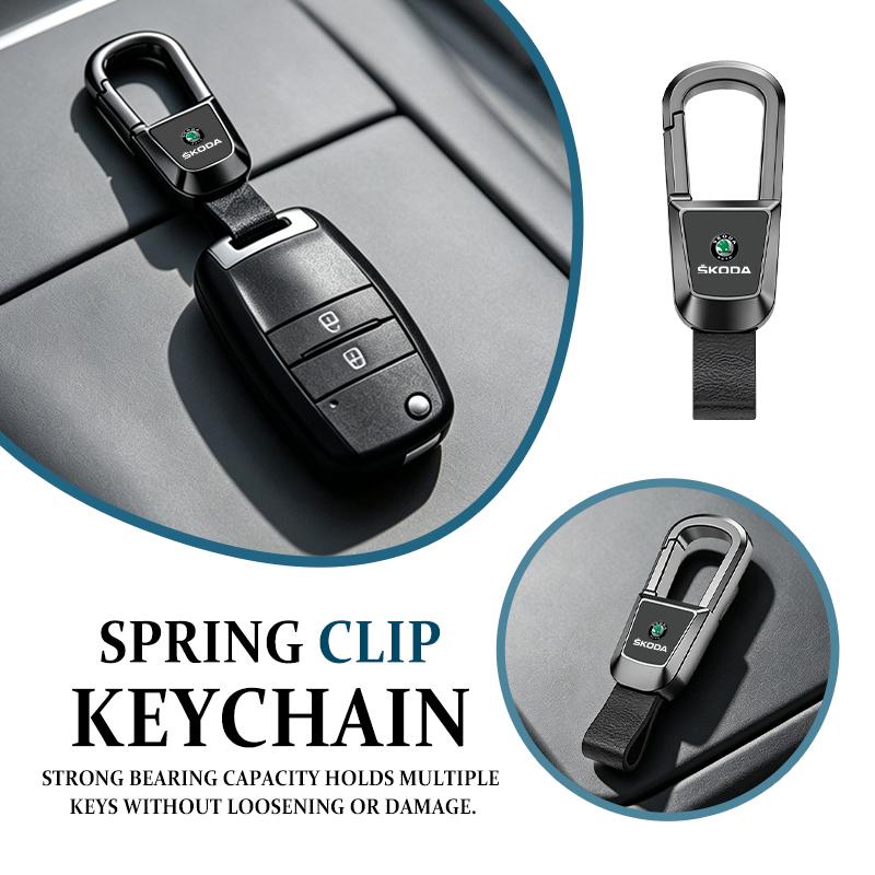 VIJT4 For Skoda 2026 Metal Keyrings Keychain Leather Key Rings Spring Snap S Kodiaq Octavia 2 3 Yeti Karoq Rapid Fabia VII VRS